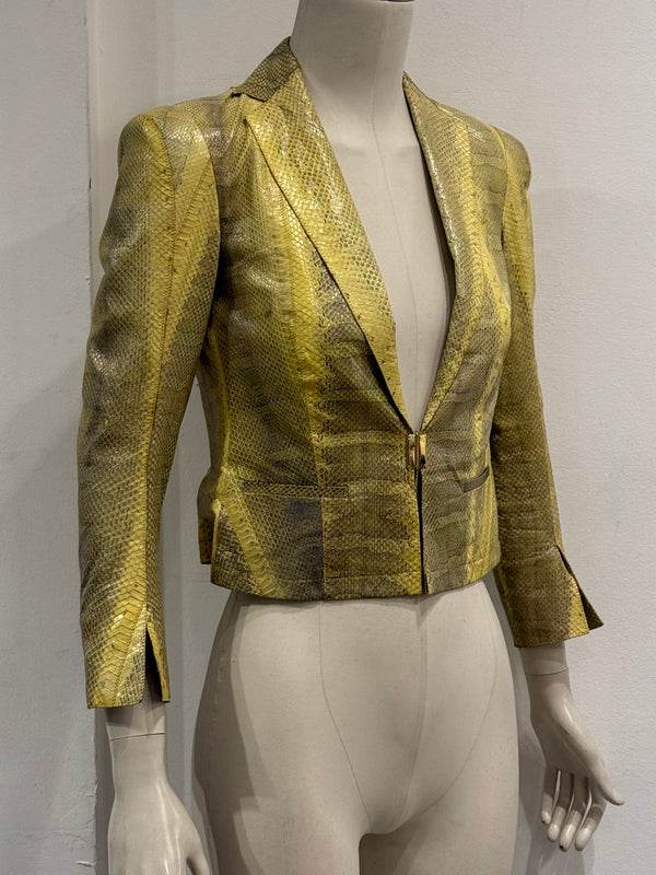 S/S2001 Roberto Cavalli iridescent rainbow snake cropped leather blazer