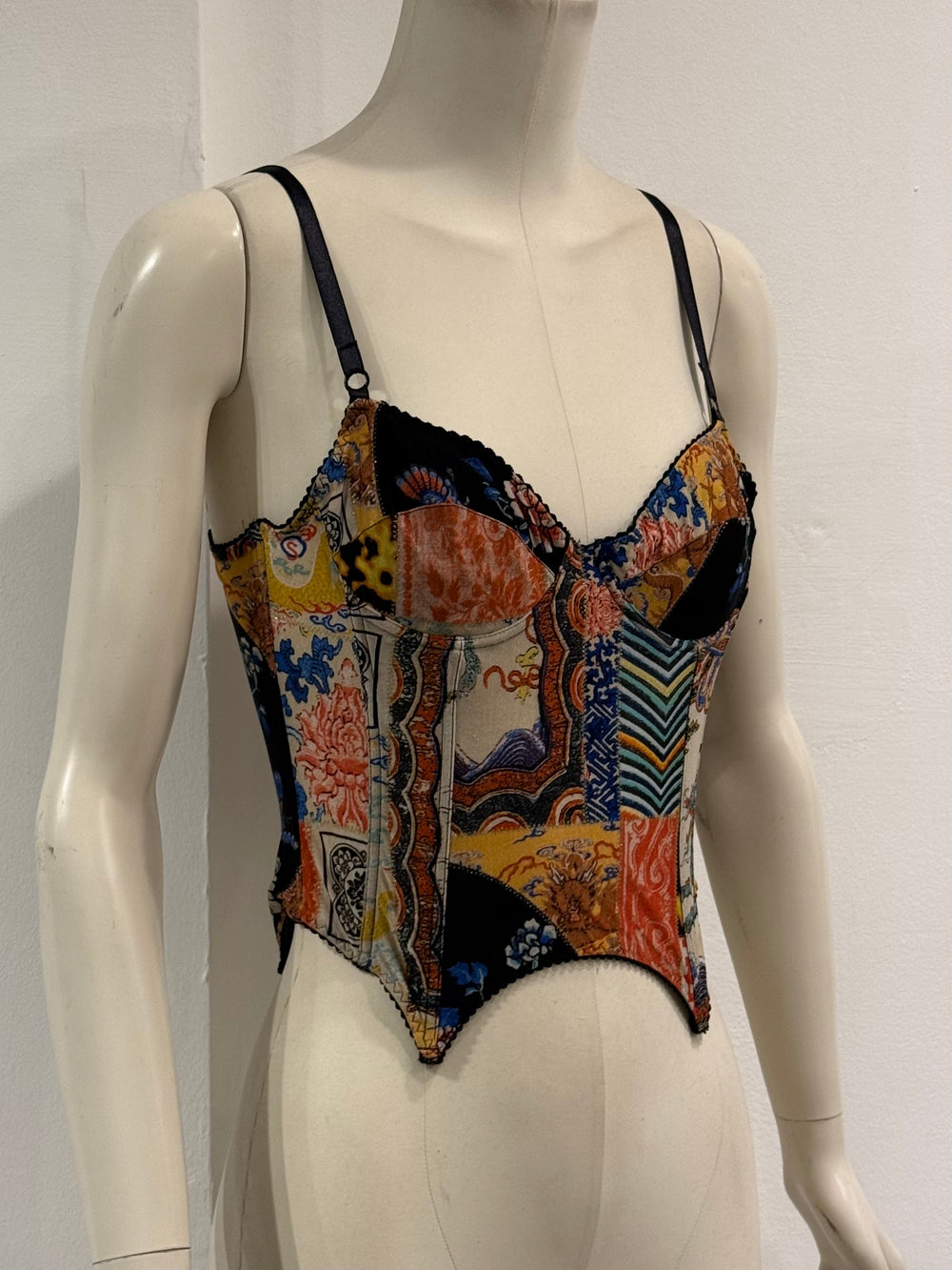 2003 Roberto Cavalli patchwork print corset top