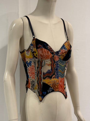 2003 Roberto Cavalli patchwork print corset top