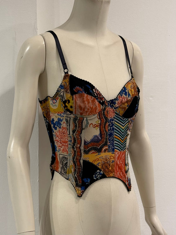 2003 Roberto Cavalli patchwork print corset top