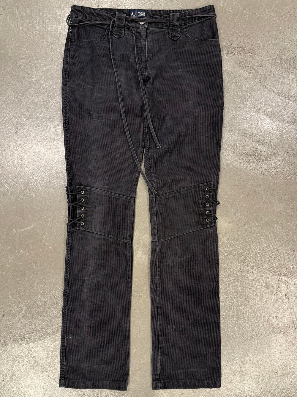 2000s Armani bondage lace-up corduroy pants