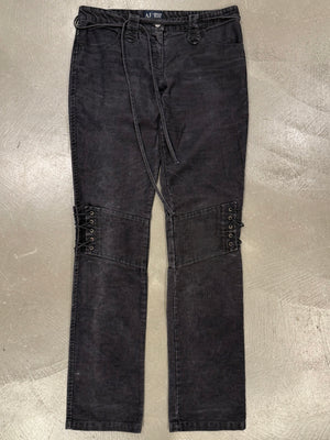 2000s Armani bondage lace-up corduroy pants