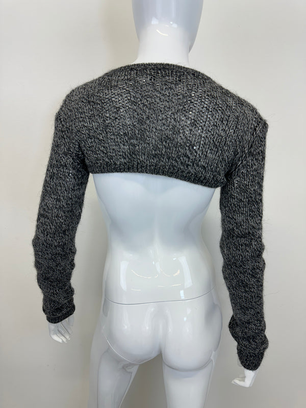 SS1999 Dolce & Gabbana knitted grey wool cropped long sleeve cardigan