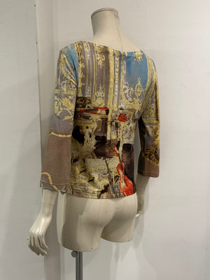 2000s Roberto Cavalli baroque interior print mesh top