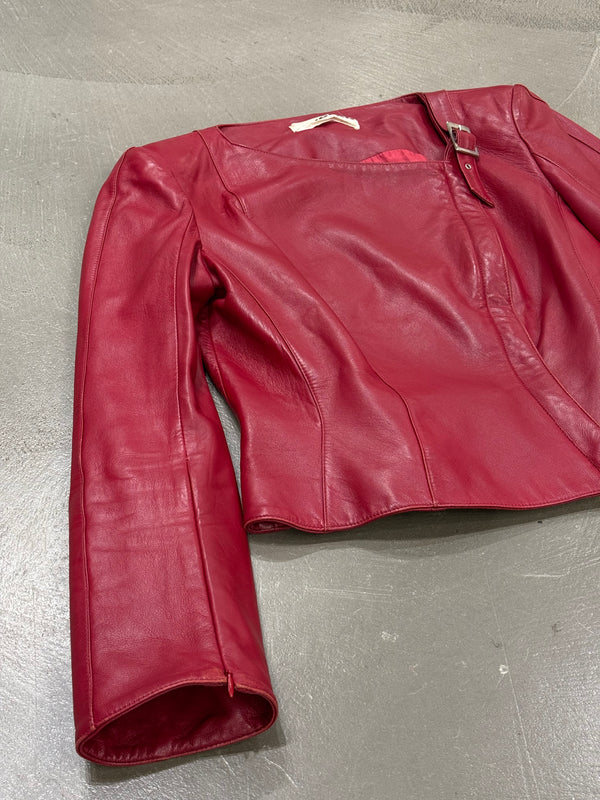 2000s Mugler red leather strap jacket