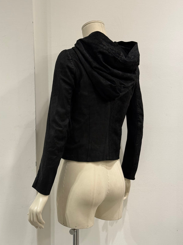 2000s Rick Owens hooded leather jacket