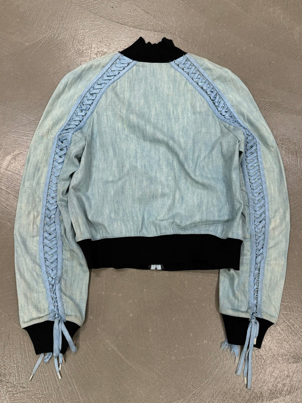 2002 Christian Dior by John Galliano lace-up denim bomber jacket