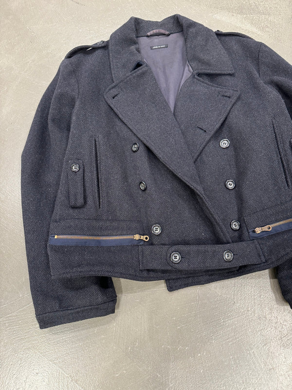 1990s Emporio Armani double breasted zipper military wool jacket