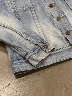2020 Saint Laurent light wash distressed denim trucker jacket