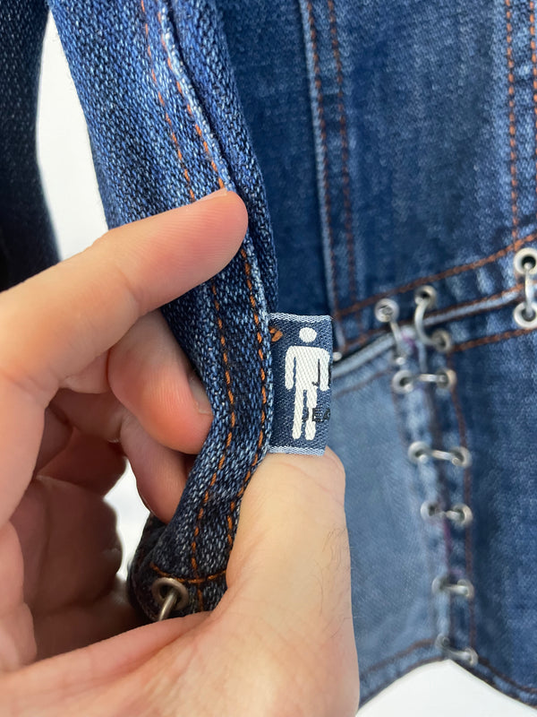 SS2003 Jean Paul Gaultier pierced patchwork reconstructed denim jacket