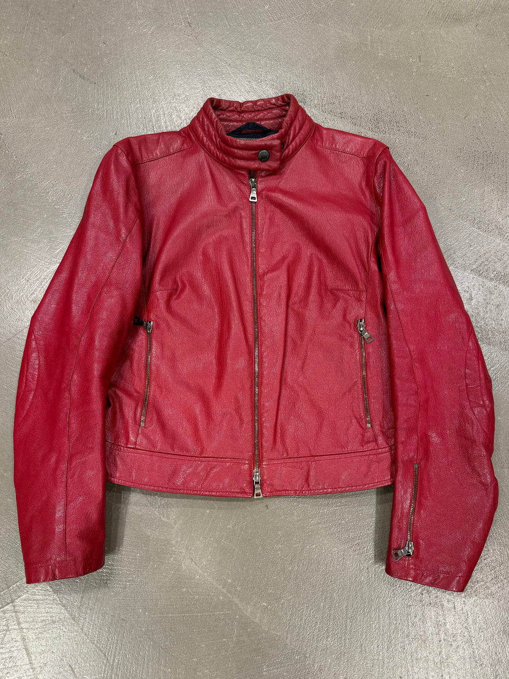 S/S2000 Prada biker red leather jacket with padded elbow