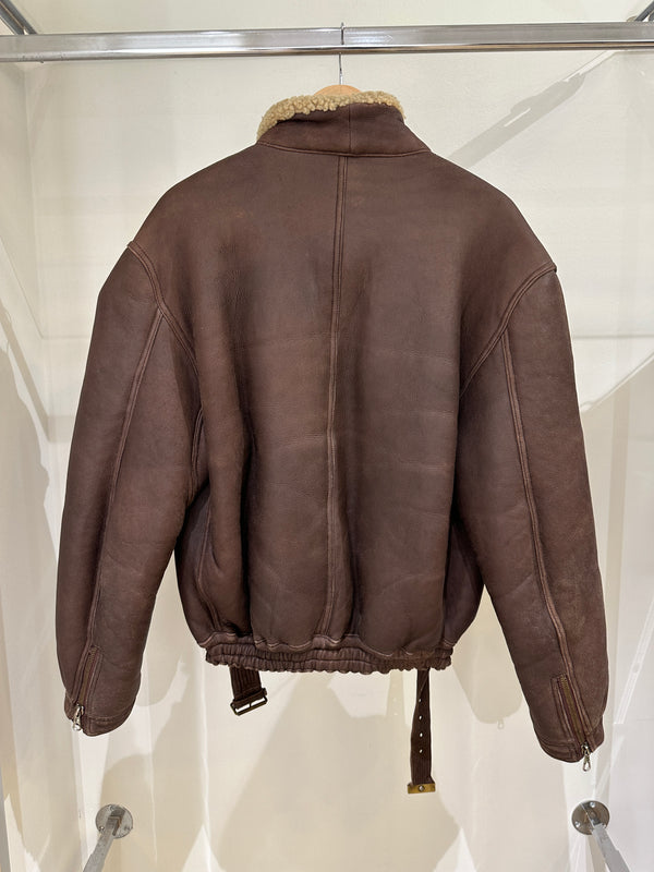 1980s Giorgio Armani oversized double zipper shearling jacket