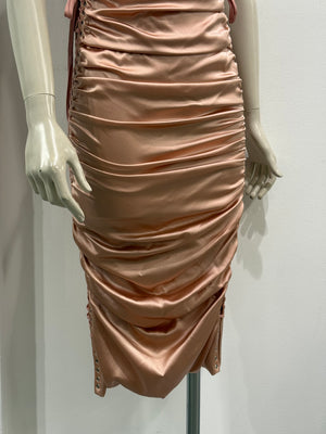 S/S2003 Dolce & Gabbana lace-up bondage ruched silk midi dress