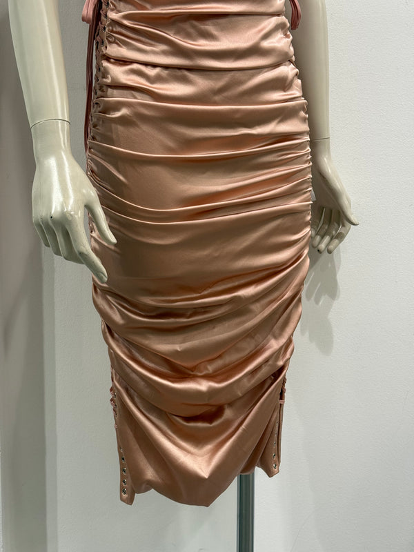 S/S2003 Dolce & Gabbana lace-up bondage ruched silk midi dress