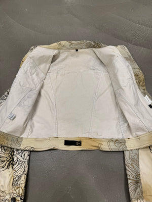 2001 Cavalli floral tattoo printed denim jacket