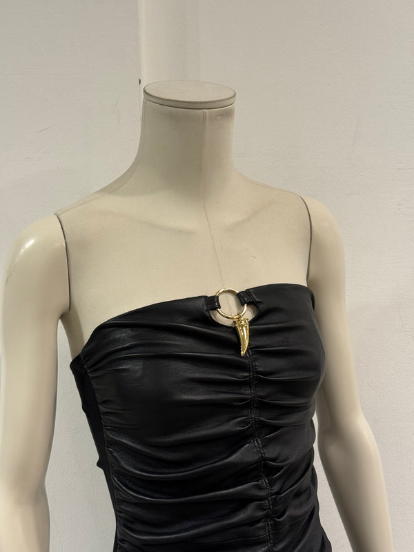 2000s Roberto Cavalli leather mini dress with horn detail
