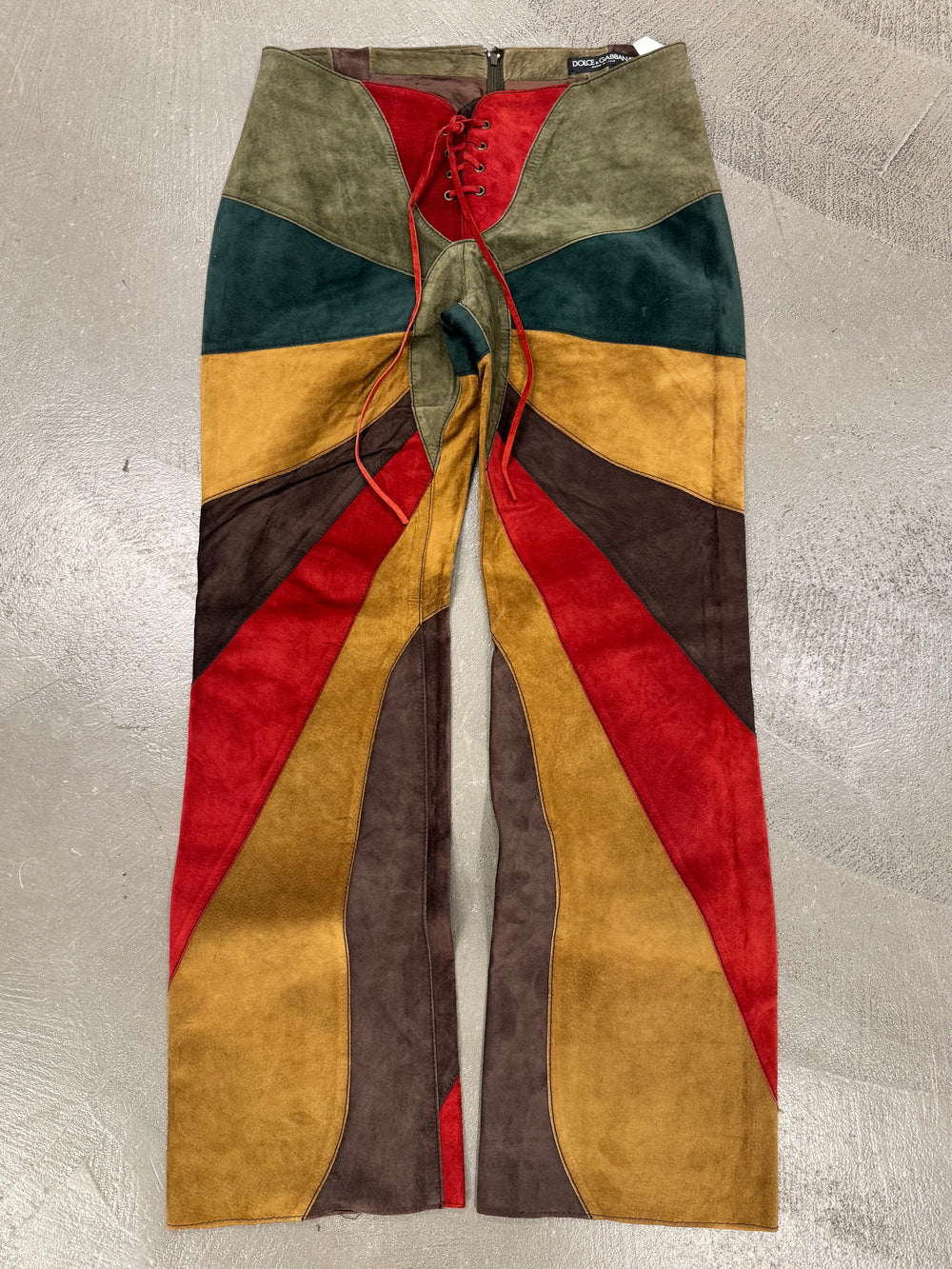 F/W 2002 Dolce & Gabbana butterfly suede patchwork pants