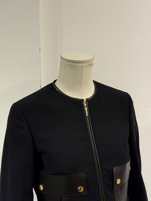 F/W2000 Gucci by Tom Ford leather-trim runway set jacket and skirt set