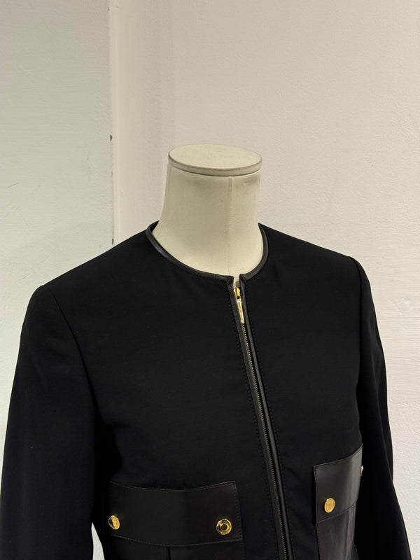 F/W2000 Gucci by Tom Ford leather-trim runway set jacket and skirt set