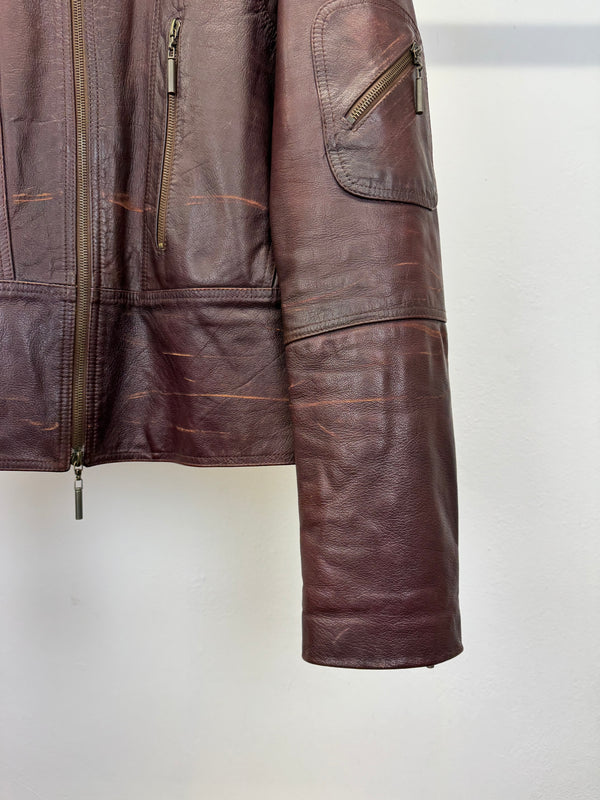 2004 Roberto Cavalli faded zipper leather jacket