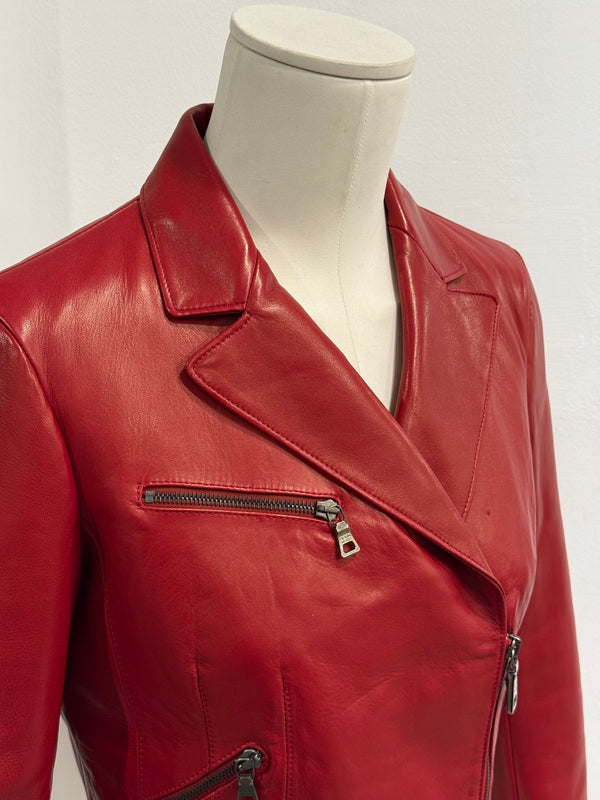 2000s Prada red biker leather jacket