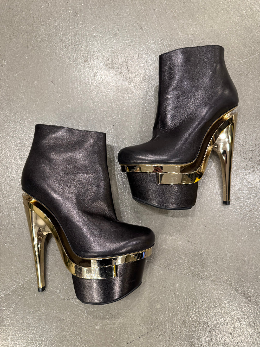 Versace black leather triple platform heels