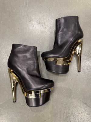 Versace black leather triple platform heels