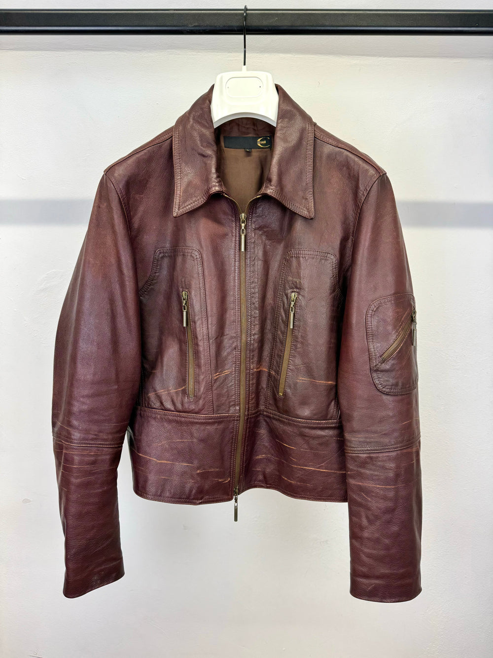 2004 Roberto Cavalli faded zipper leather jacket