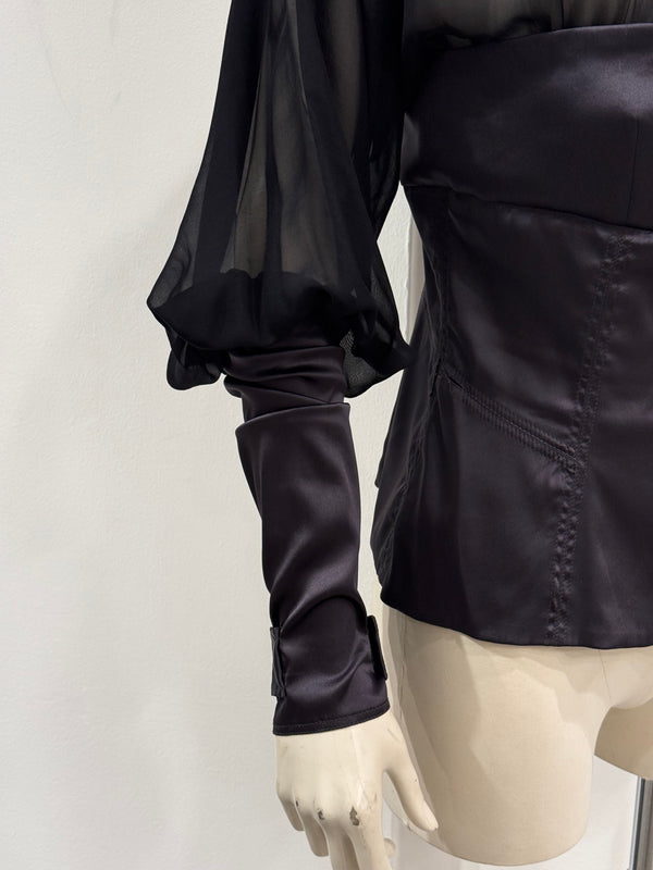 A/W2003 Gucci By Tom Ford runway corset ruched sleeves top