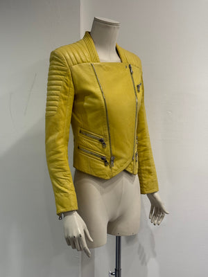 Balmain by Decarnin biker yellow leather jacket