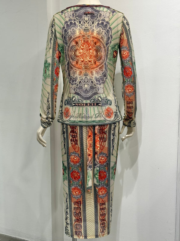 1990s Jean Paul Gaultier mesh print set top & skirt