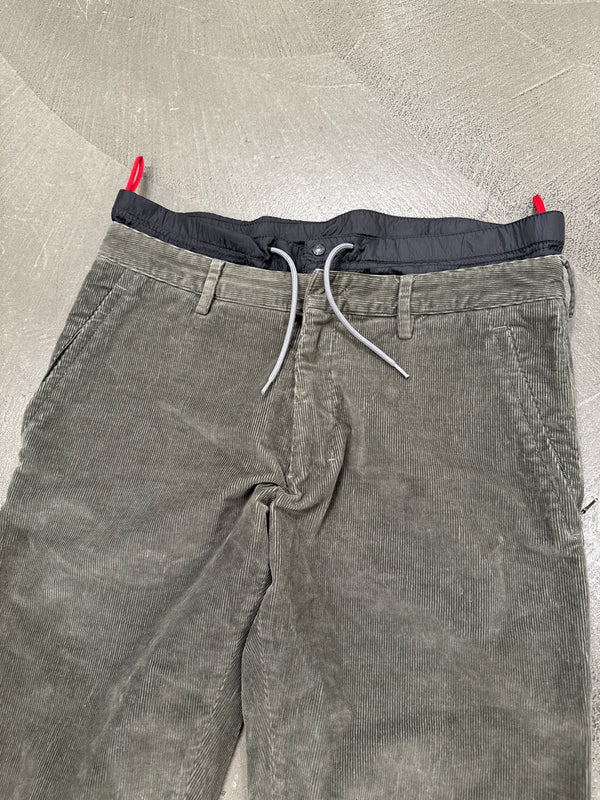 2000s Prada double waisted hybrid corduroy pants