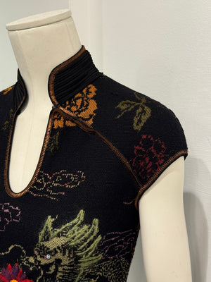 2000s Roberto Cavalli Cheongsam chinese hand embroidered top