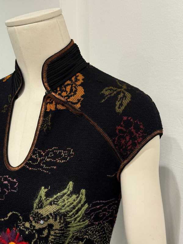 2000s Roberto Cavalli Cheongsam chinese hand embroidered top