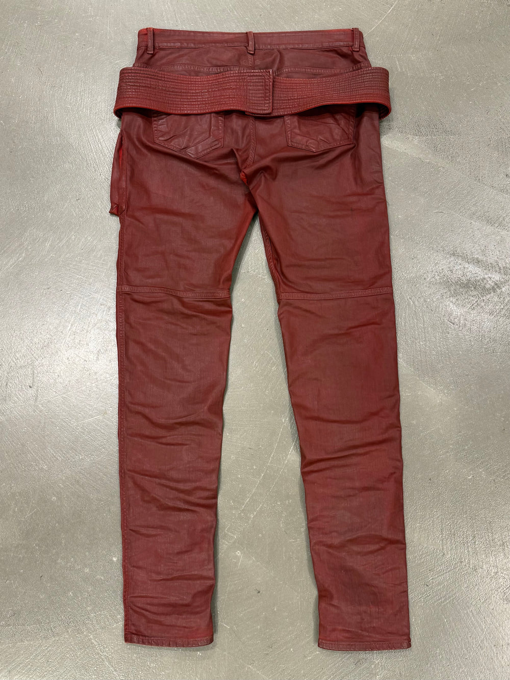 2010s Rick Owens red waxed cargo pants