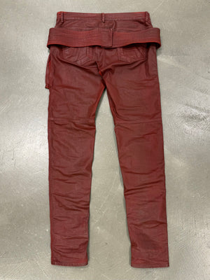 2010s Rick Owens red waxed cargo pants