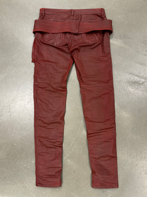 2010s Rick Owens red waxed cargo pants