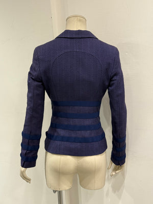 2000s Versace textured strap-detail bondage fitted blazer