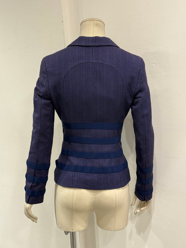 2000s Versace textured strap-detail bondage fitted blazer