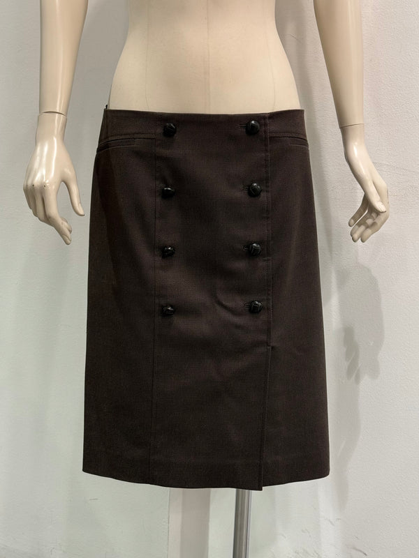 2004 YVES Saint Laurent brown leather double-row button skirt