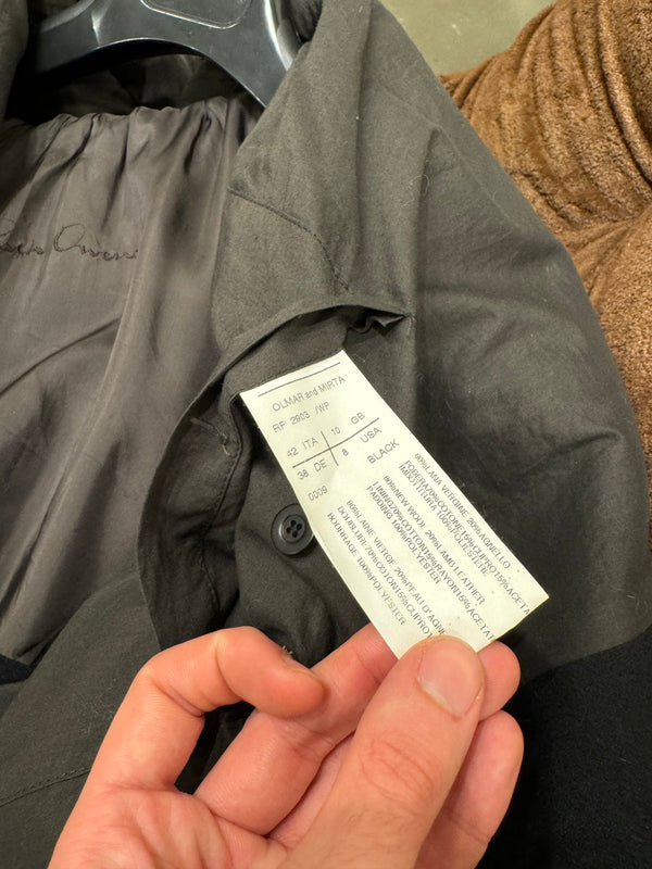 2000s Rick Owens giant hood coat with leather sleeves