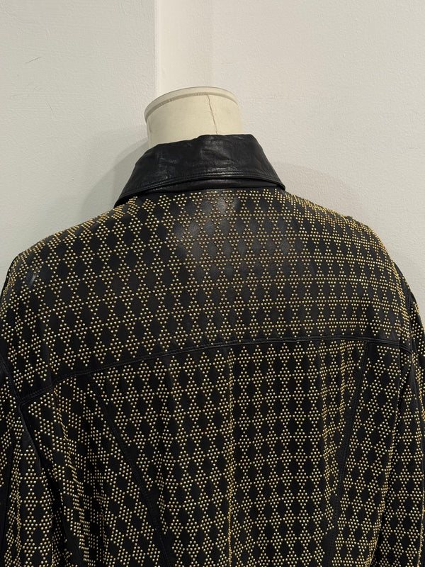 S/S1992 Gianni Versace studded leather jacket with heavy gold metal studs