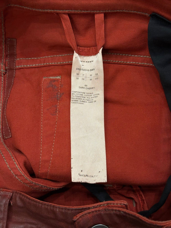 2010s Rick Owens red waxed cargo pants