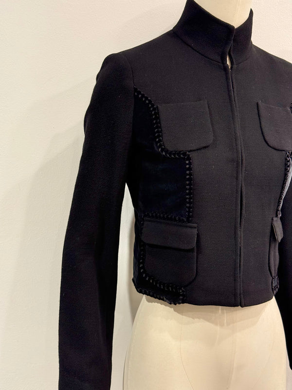 2000s Roberto Cavalli velvet trim cropped military jacket