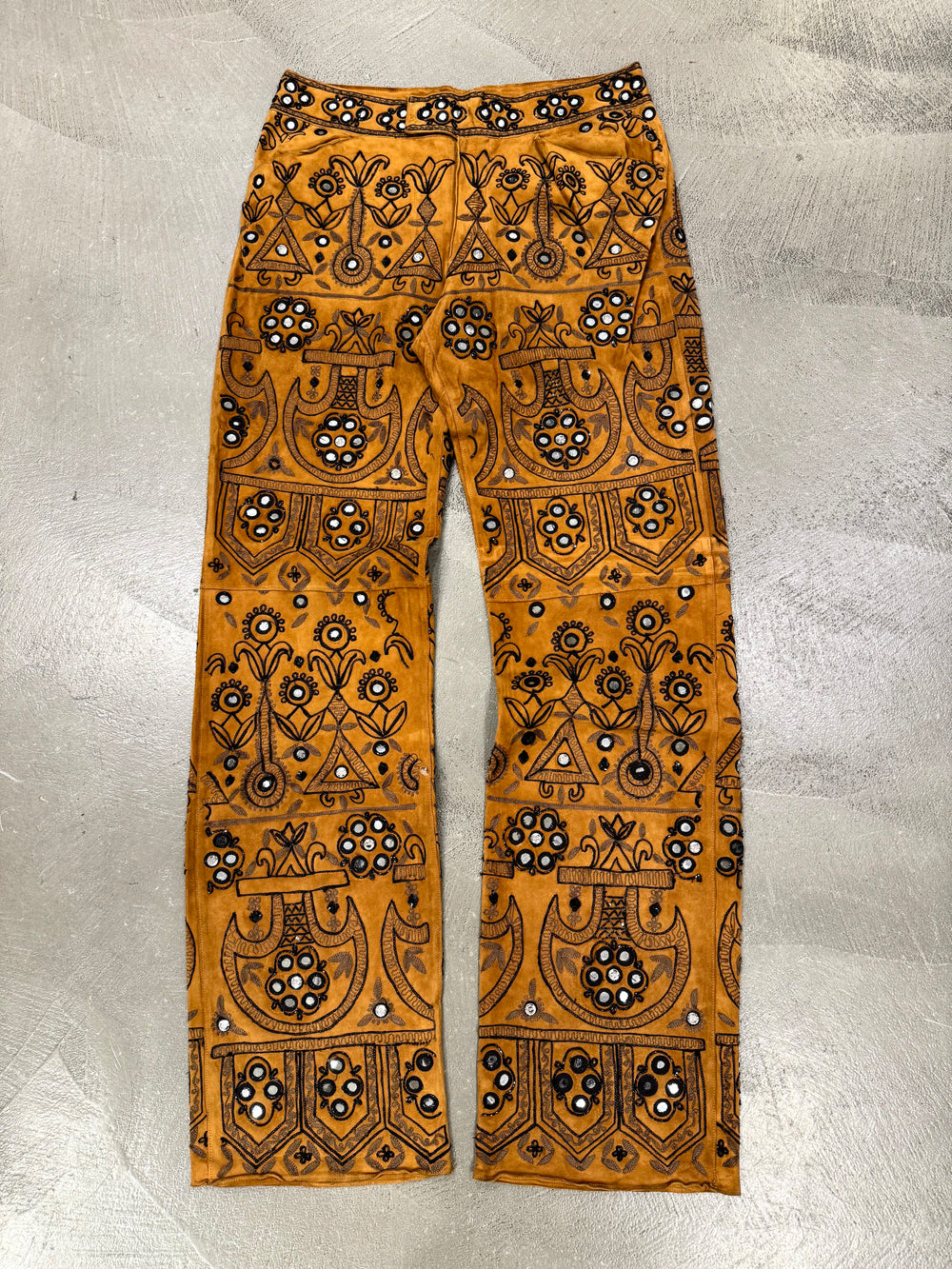 S/S2001 Dolce & Gabbana runway hand-embellished mirrors embroidered leather pants