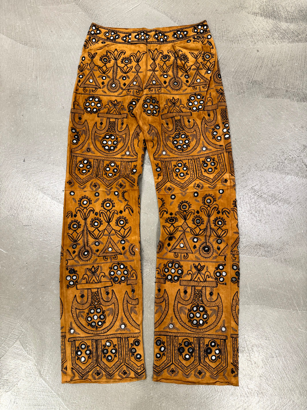 S/S2001 Dolce & Gabbana runway hand-embellished mirrors embroidered leather pants