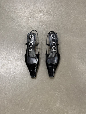 2000s Gucci embossed croc slingback heels