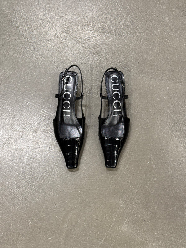 2000s Gucci embossed croc slingback heels