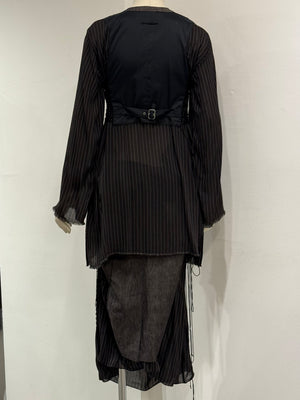 1990s Jean Paul Gaultier deconstructed pinstripe top skirt set