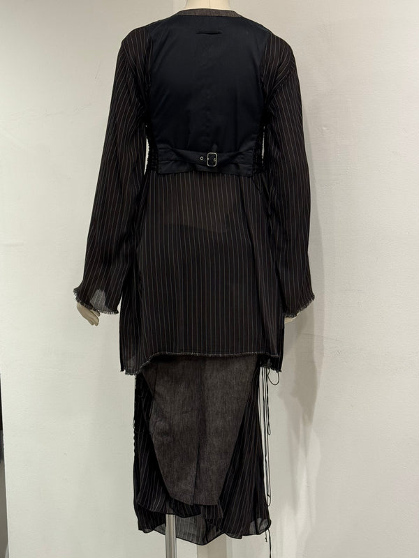 1990s Jean Paul Gaultier deconstructed pinstripe top skirt set